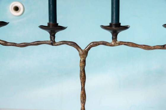 Image 1 of Vintage kandelaar 60s, Japandi bronze patinated chandelier