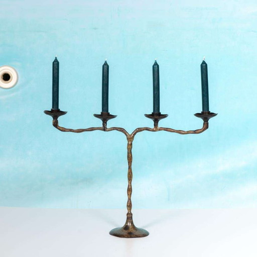 Vintage kandelaar 60s, Japandi bronze patinated chandelier