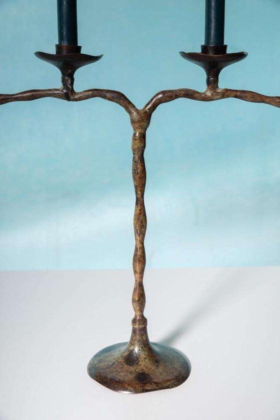 Image 1 of Vintage kandelaar 60s, Japandi bronze patinated chandelier