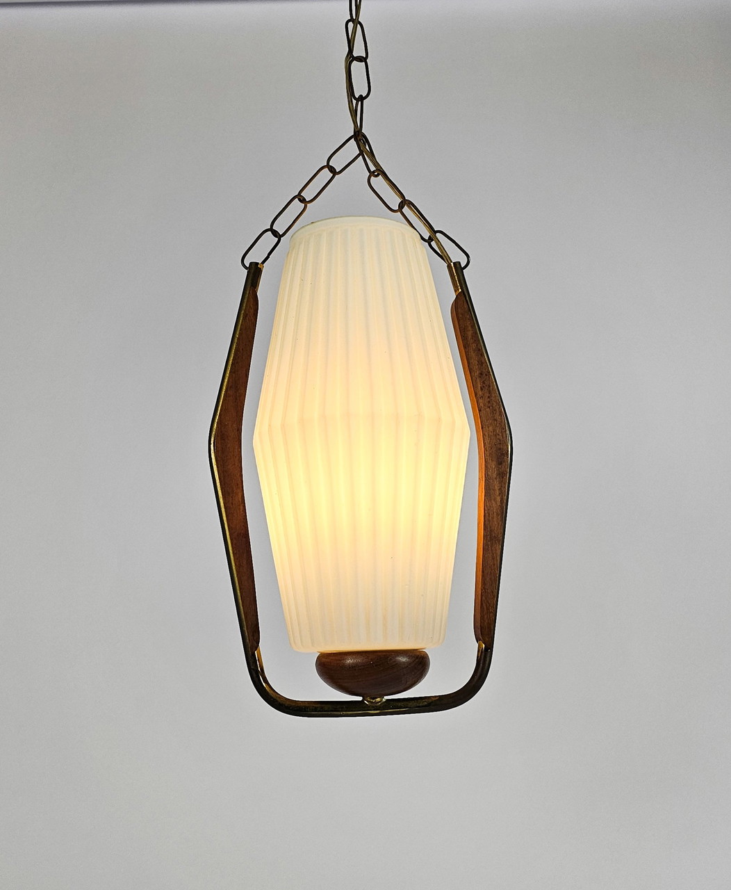 Bekijk Messing Teak Hanglamp Scandinavisch Design op