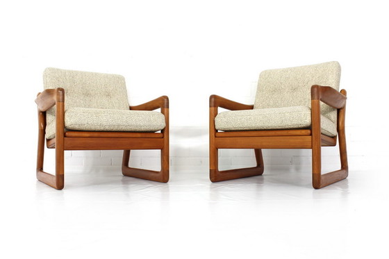 Image 1 of 2x Comfort Denmark Lounge Chair Mid-Century Deense Teak Lounge Chair met scheerwol