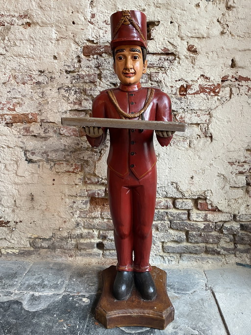 Wooden butler statue