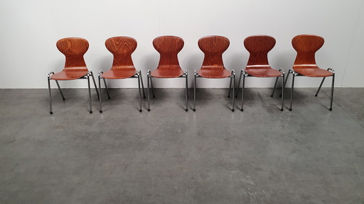 6x Eromes pagholz industriële stapelbare design stoel