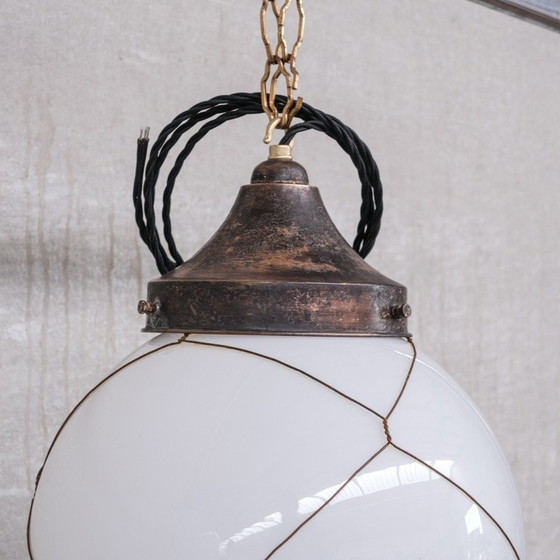 Image 1 of Vintage opaline en messing kooi-hanglampen, Holland 1950