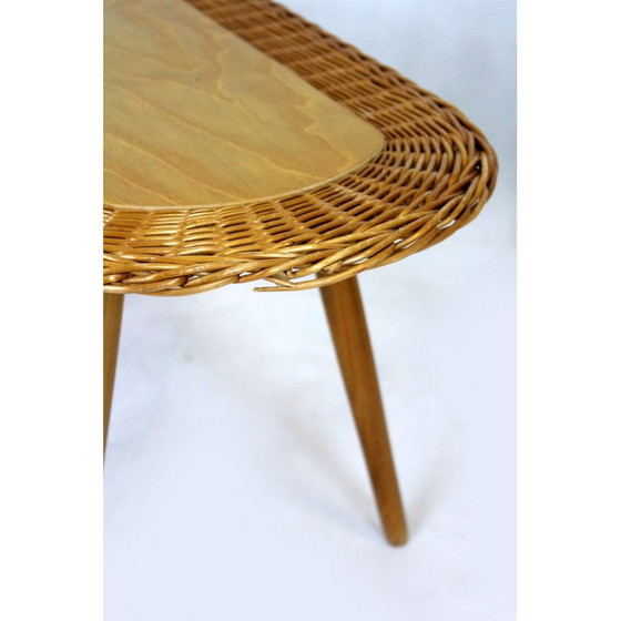 Image 1 of Set van 3 mid-century rotan krukjes van Jan Kalous voor Úluv, Tsjecho-Slowakije 1960