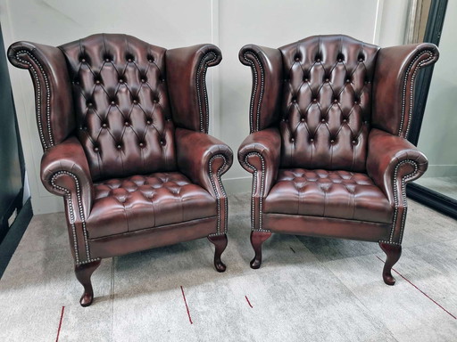 2x Chesterfield Wing chairs Oorfauteuils