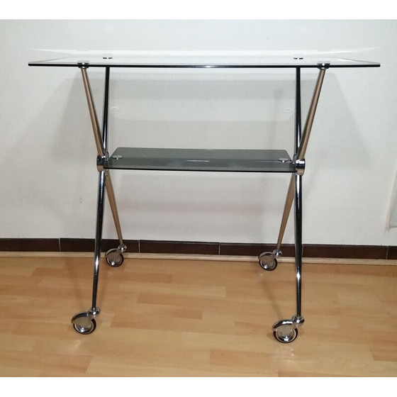 Image 1 of Vintage glazen bijzettafel met dubbel blad, 1970