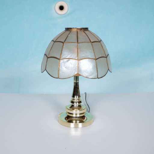 Vintage parelmoer schemerlampje 70s, regency table lamp