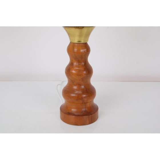 Image 1 of Vintage glazen, houten en messing tafellamp, Tsjecho-Slowakije 1960