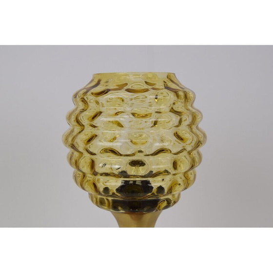 Image 1 of Vintage glazen, houten en messing tafellamp, Tsjecho-Slowakije 1960