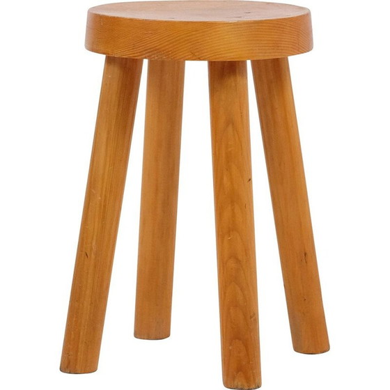 Image 1 of Vintage grenen vierpotige kruk voor het Méribel skigebied