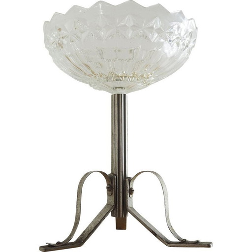 Vintage Art Deco serveerschaal van nikkel en glas, 1920