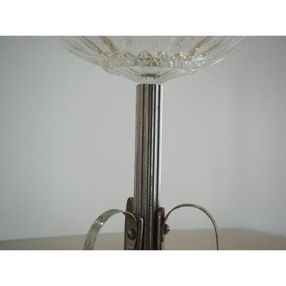 Image 1 of Vintage Art Deco serveerschaal van nikkel en glas, 1920