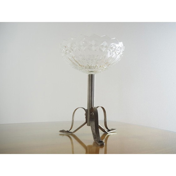 Image 1 of Vintage Art Deco serveerschaal van nikkel en glas, 1920