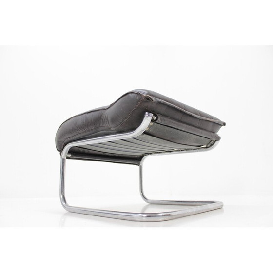 Image 1 of Vintage set van leren fauteuil en poef - jaren 1950