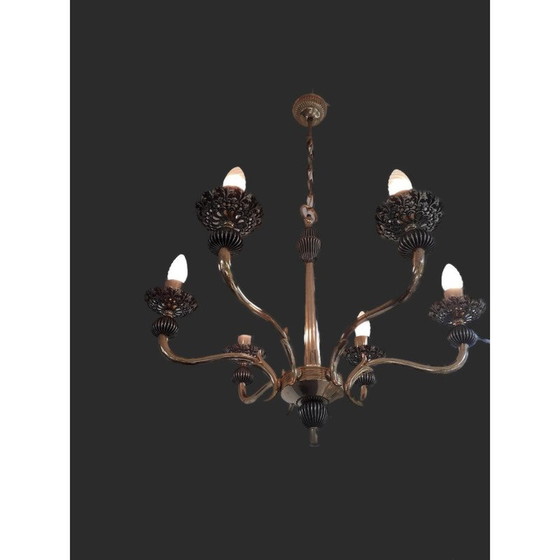 Image 1 of Vintage italiaanse gouden kroonluchter met 6 kaarslampen, Italië 1970