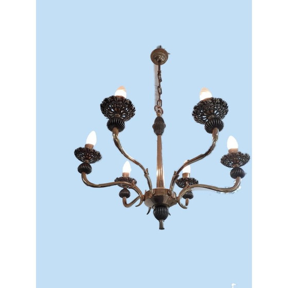 Image 1 of Vintage italiaanse gouden kroonluchter met 6 kaarslampen, Italië 1970