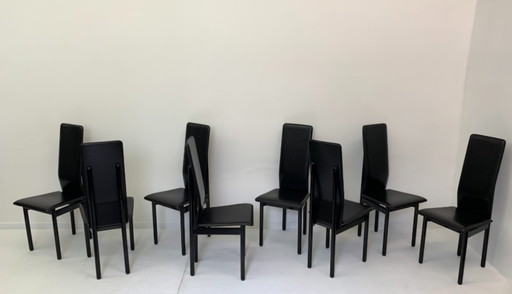 Set van 8 leren Italiaanse Pozzi stoelen, jaren 1980