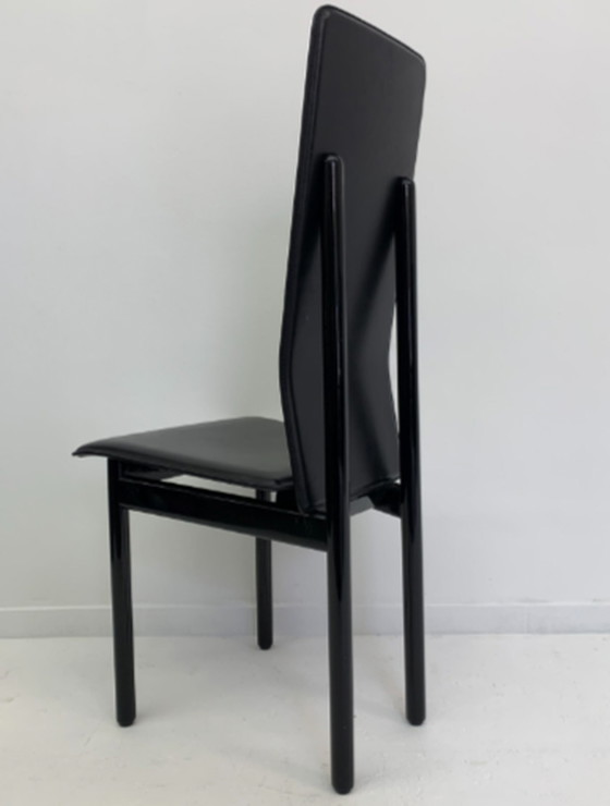 Image 1 of Set van 8 leren Italiaanse Pozzi stoelen, jaren 1980