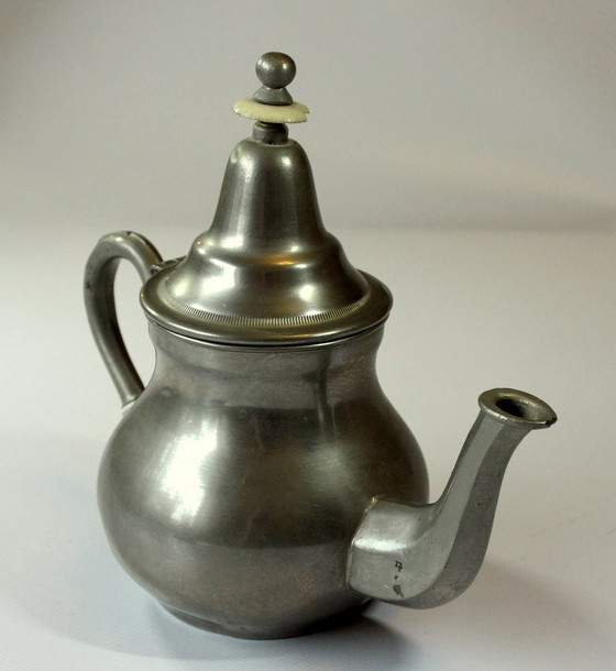 Image 1 of Arabische tinnen theepot met spiritusverwarmer, gemerkt, vintage