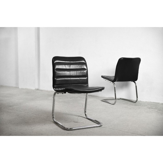 Image 1 of Vintage Paar minimalistische leunstoelen in leer van Pol International, Duitsland 1960