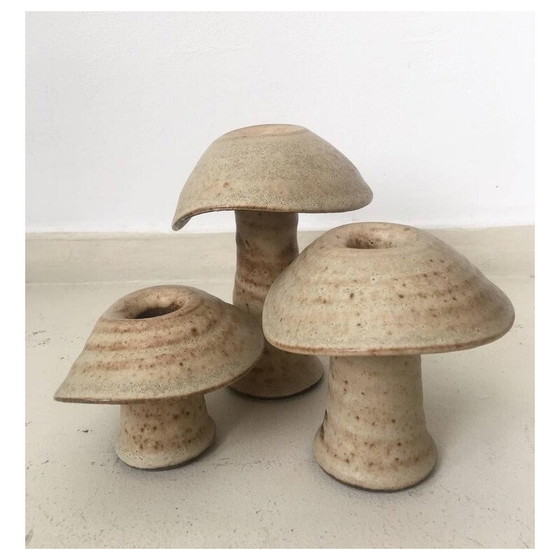 Image 1 of Set van 3 vintage beige keramische paddenstoel sculpturen van Freek Berends, 1980