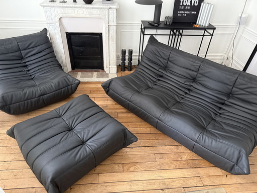 Ligne Roset Togo matzwart kalfslederen set