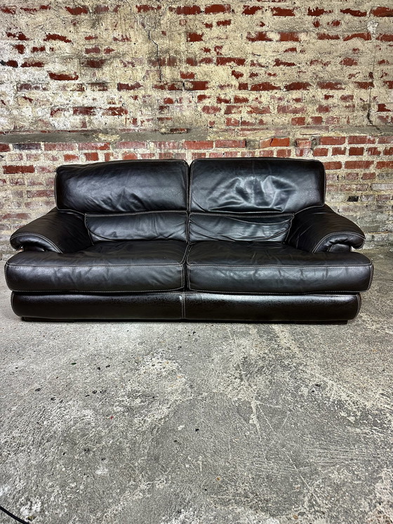 Image 1 of 2 zits leren sofa kleur chocolade Roche Bobois 80'S