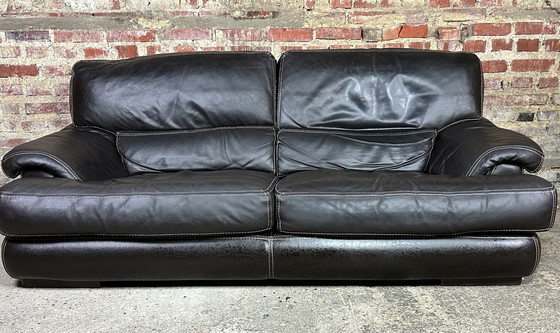 Image 1 of 2 zits leren sofa kleur chocolade Roche Bobois 80'S