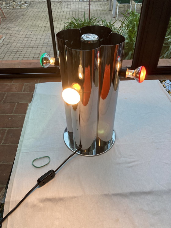 Image 1 of Lamp, Ruimte, Tijdperk Vier Metalen Lampen, Chroom, Vintage, jaren '70