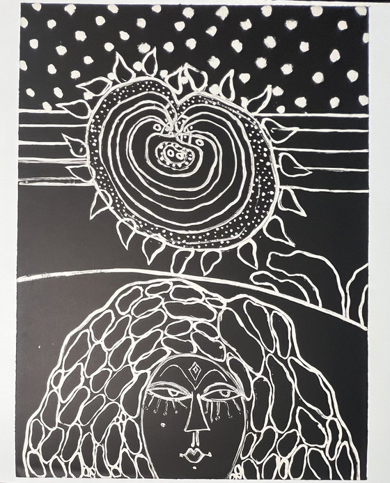 Image 1 of Gesigneerd; Guillaume Corneille Lithografie La Belle Géorgienne E/A 1978