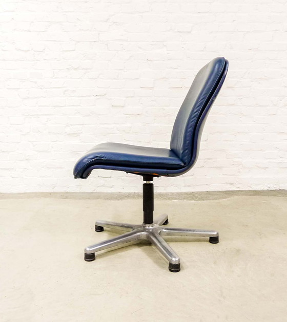 Image 1 of Sitag Ocean Blue Leather Executive Desk Chair by Sitag. Switzerland, 1970s.