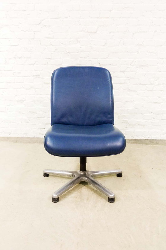 Image 1 of Sitag Ocean Blue Leather Executive Desk Chair by Sitag. Switzerland, 1970s.