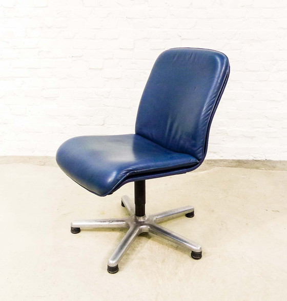 Image 1 of Sitag Ocean Blue Leather Executive Desk Chair by Sitag. Switzerland, 1970s.