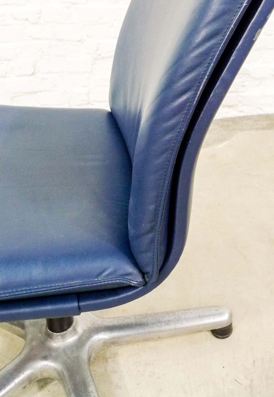 Image 1 of Sitag Ocean Blue Leather Executive Desk Chair by Sitag. Switzerland, 1970s.