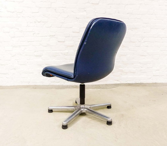 Image 1 of Sitag Ocean Blue Leather Executive Desk Chair by Sitag. Switzerland, 1970s.