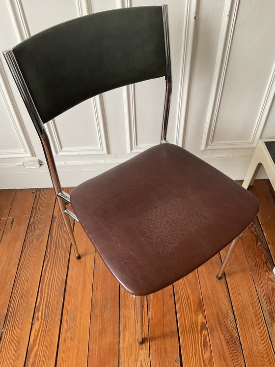 Image 1 of Vintage Skaï en Chroom Tweekleurige Stoel