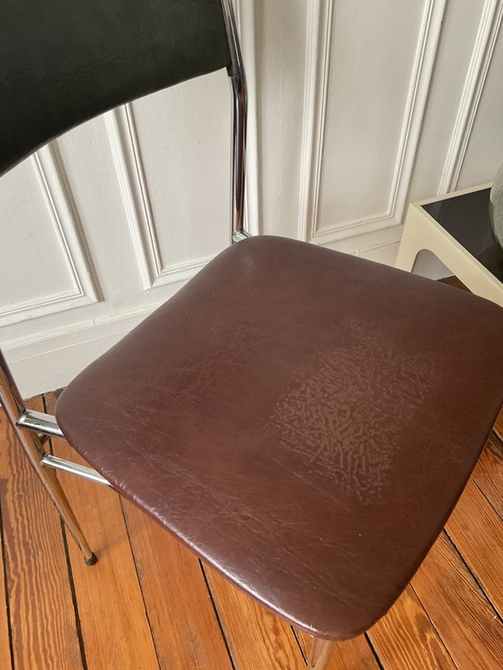 Image 1 of Vintage Skaï en Chroom Tweekleurige Stoel