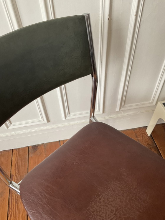 Image 1 of Vintage Skaï en Chroom Tweekleurige Stoel