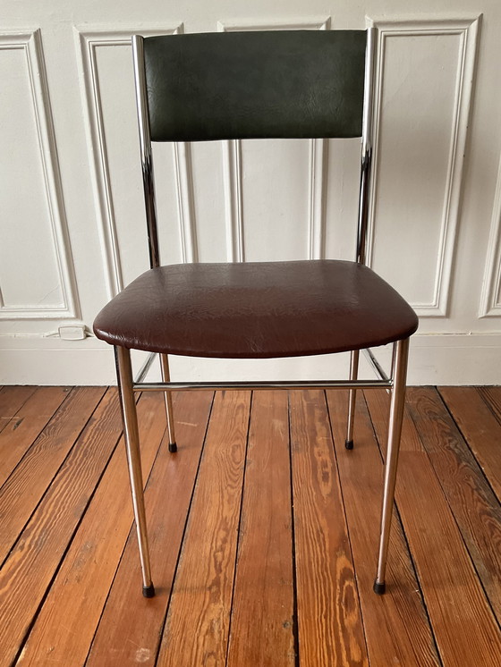Image 1 of Vintage Skaï en Chroom Tweekleurige Stoel