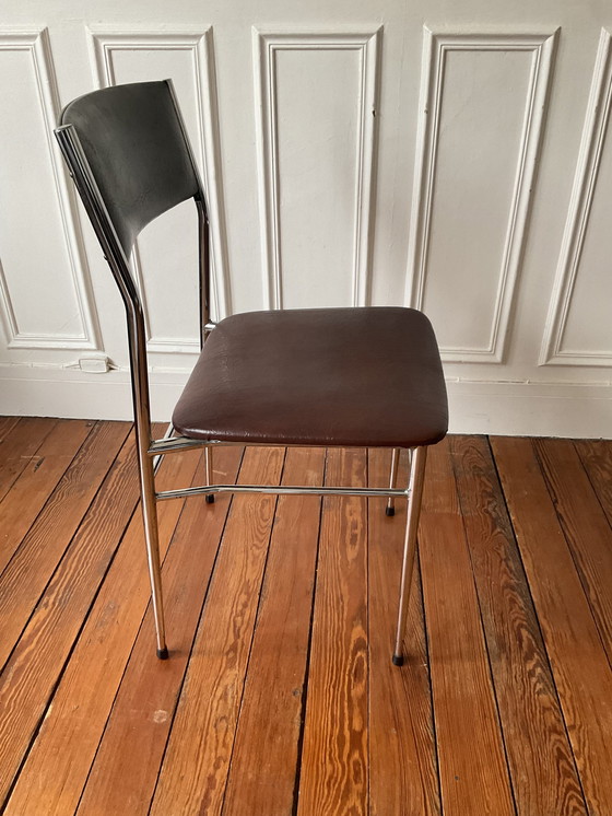 Image 1 of Vintage Skaï en Chroom Tweekleurige Stoel