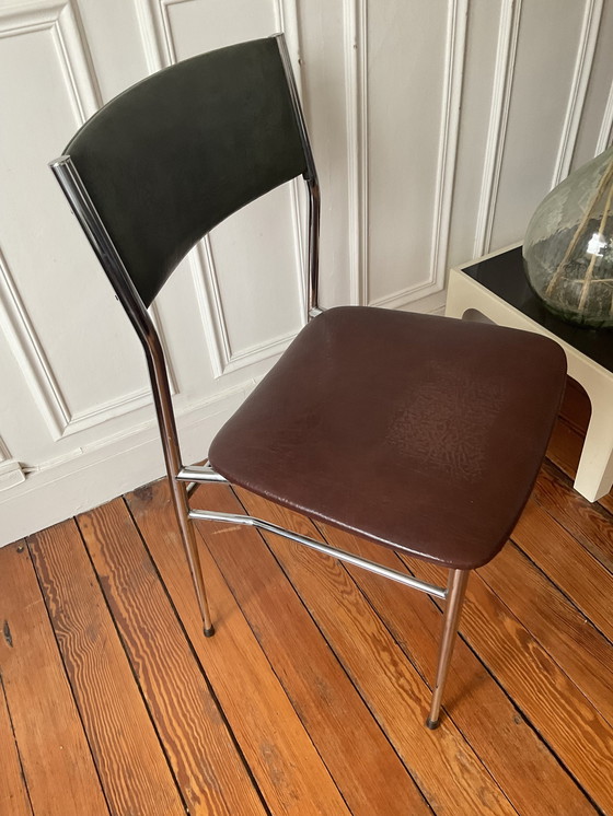 Image 1 of Vintage Skaï en Chroom Tweekleurige Stoel
