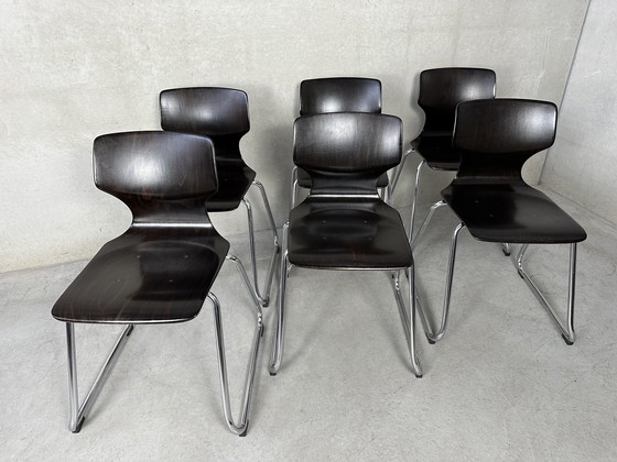 Image 1 of 6X Vintage Flötotto Pagholz Stoelen