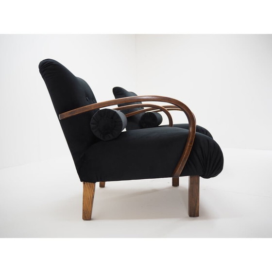Image 1 of Paar vintage houten en stoffen fauteuils van Jindřich Halabala, Tsjecho-Slowakije 1940