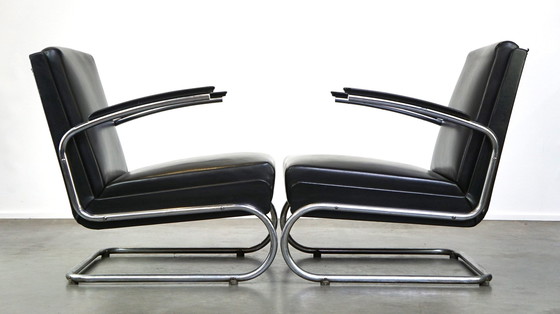 Image 1 of 2 X Vintage Rundleren Bauhaus Design Fauteuil