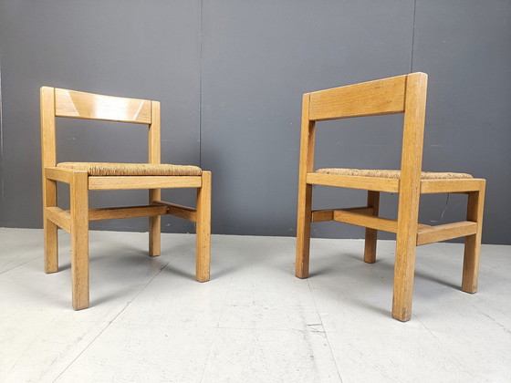 Image 1 of Vintage eiken en rieten stoelen, 1970S