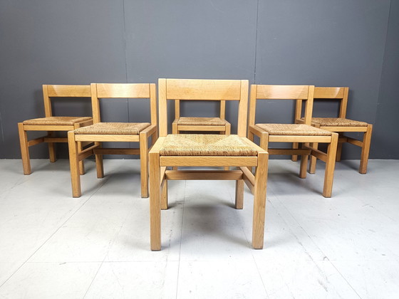 Image 1 of Vintage eiken en rieten stoelen, 1970S