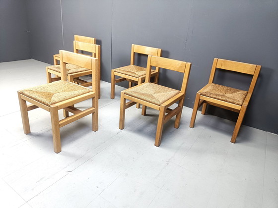 Image 1 of Vintage eiken en rieten stoelen, 1970S