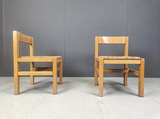 Image 1 of Vintage eiken en rieten stoelen, 1970S