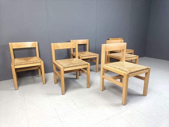 Image 1 of Vintage eiken en rieten stoelen, 1970S